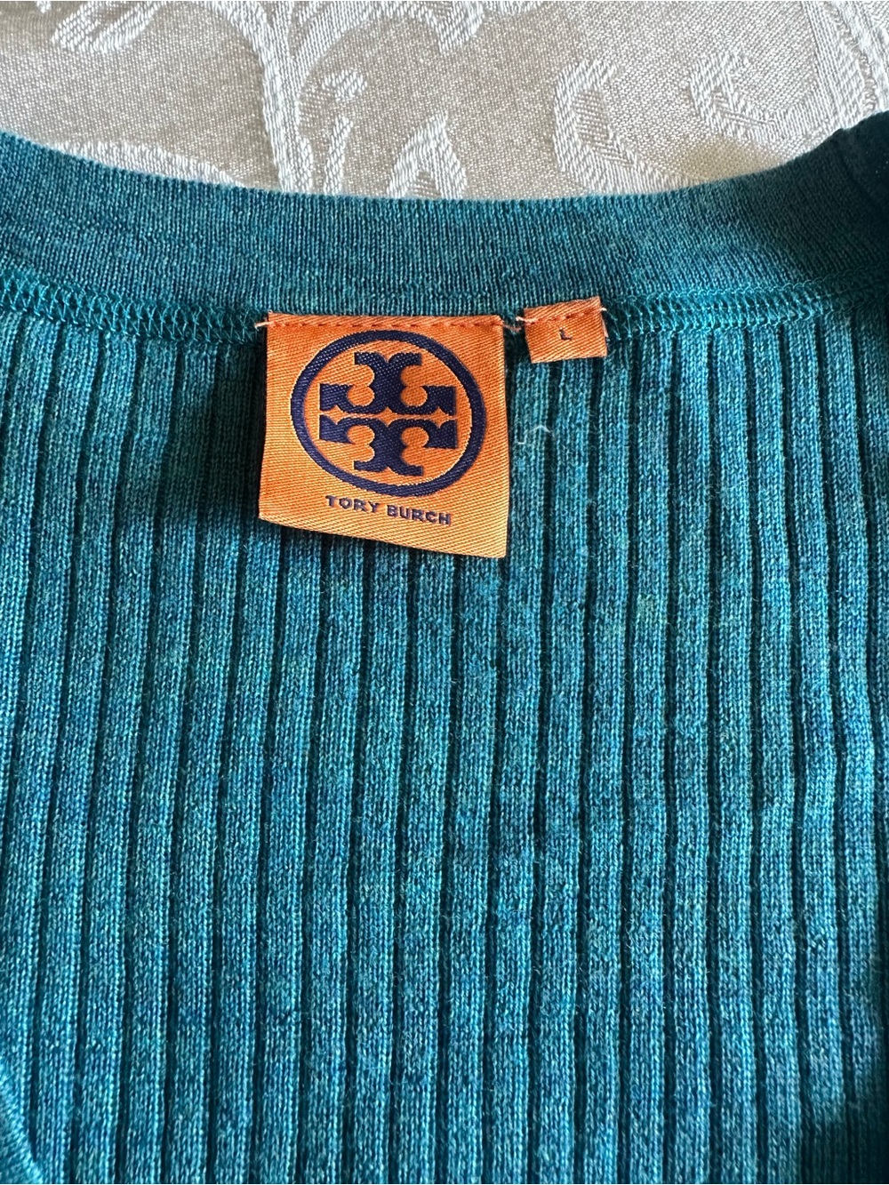 Tory Burch Teal Ribbed Button-Front Cardigan - Picture 3 of 4